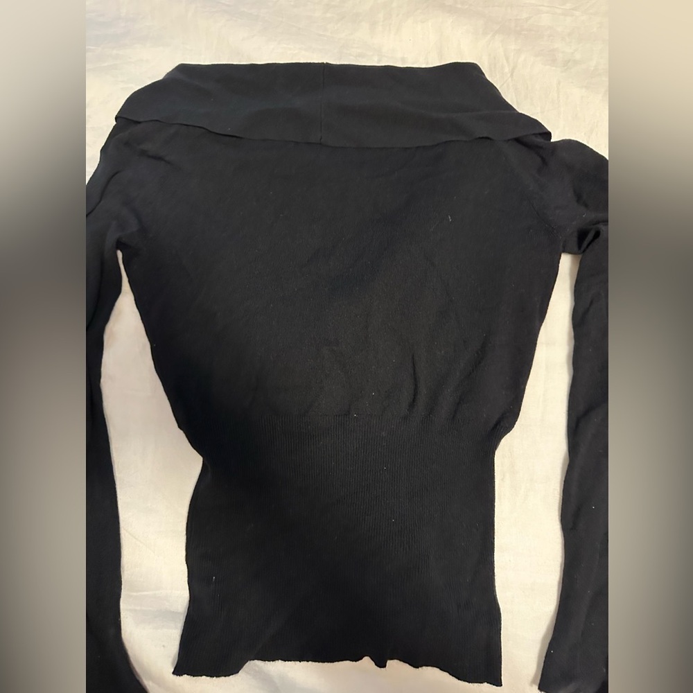 Bebe Elegant Black Long Sleeve Top with Shawl Collar - Picture 5 of 9